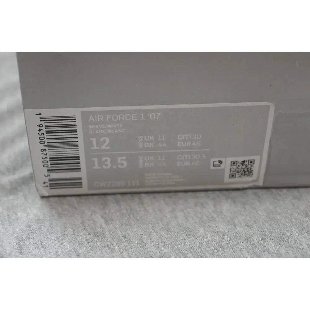 Nike Mens Size 12 White Air Force 1 '07 Triple White CW2288-111 New Laces‎